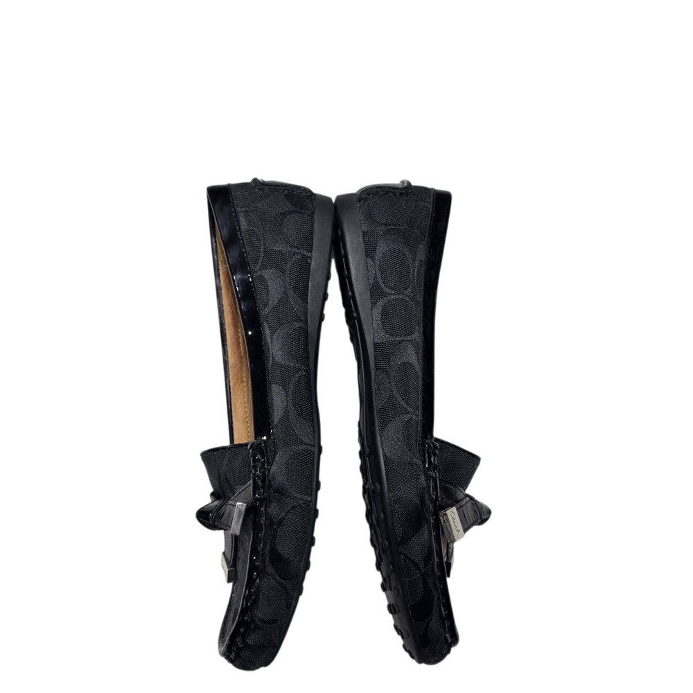 Coach Frida Loafers Womens 7.5B Black Signature Canvas Patent Leather Bow Shoes - Picture 5 of 9